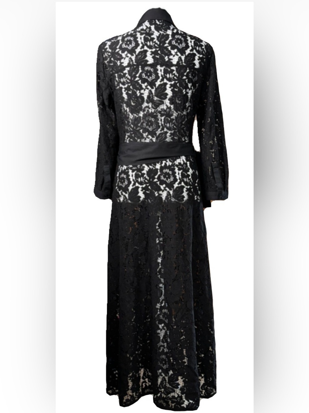 ZARA Black Lace Belted Shirt Dress Sz Small - Picture 3 of 9